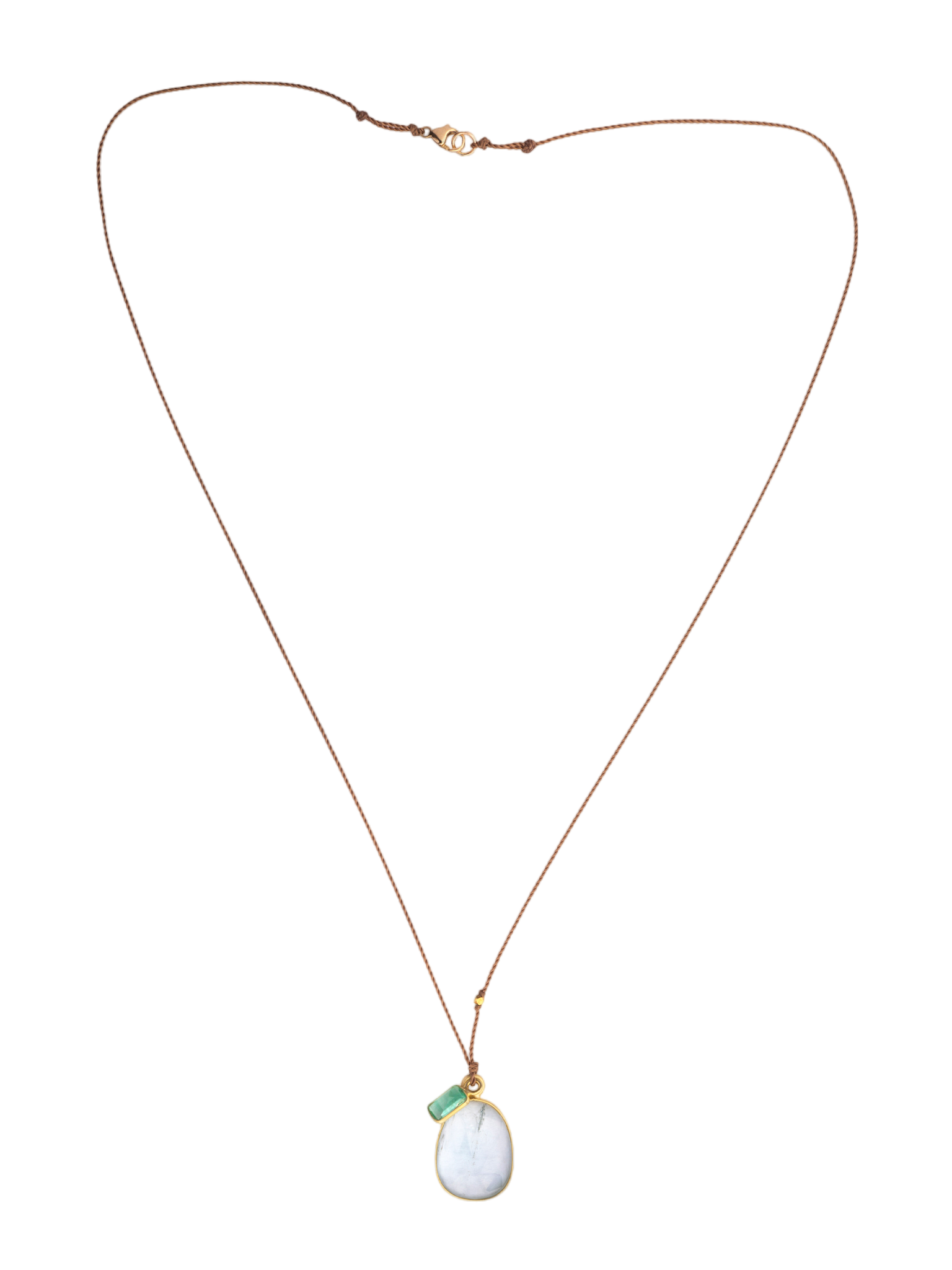 Aquamarine, emerald and 18kt bead necklace